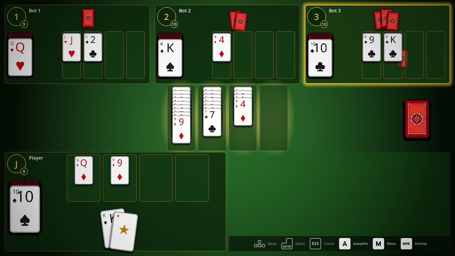 Four-player game on the green Classic table with large-print cards.